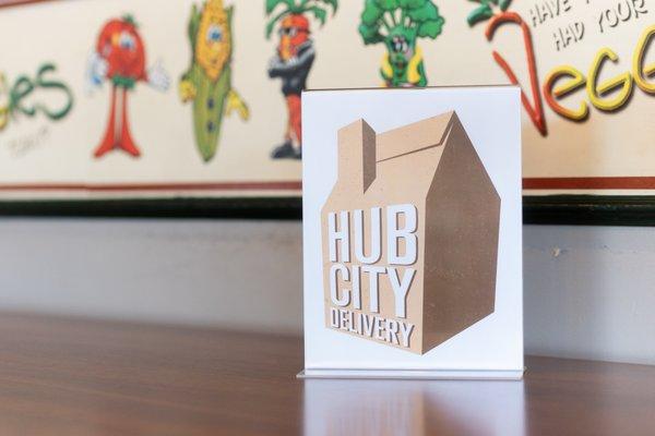 Delivery is offered through a local delivery company, Hub City Delivery