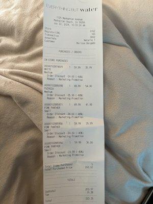 Receipt showing double charged for same item twice