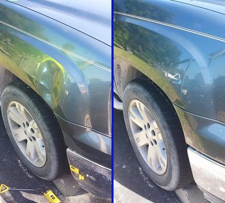 Chevy fender dent repaired in Sarasota!