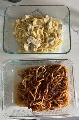 Spaghetti Bolognese and Chicken Alfredo