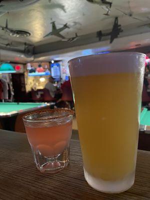 Voo Doo's IPA and a Mexican Candy Shot.