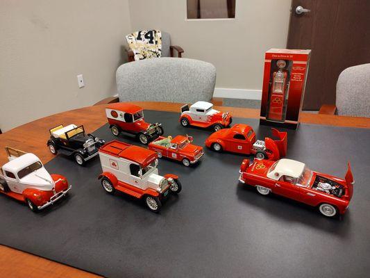 What an awesome gift! Deb Moffat was kind enough to let me have her husband's collection of old State Farm cars!...