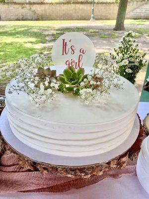 Strawberry cake. I added the flowers and cake sign myself.