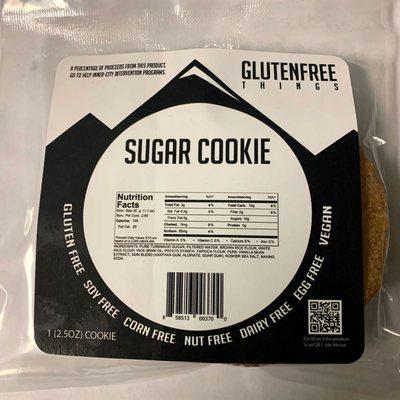 Gluten Free Things Sugar Cookies.   Free from: gluten, eggs, dairy, nuts, soy, corn.