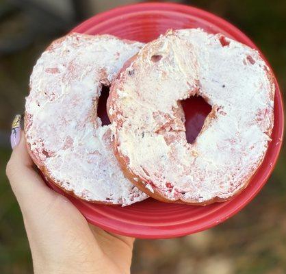 Chevre, my favorite goat cheese & theirs was no exception! It's creamy, has an amazing flavor & taste delicious on a Megaberry Bagel!