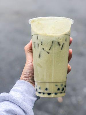 Green tea milk tea ($3.99) with boba ($0.59)