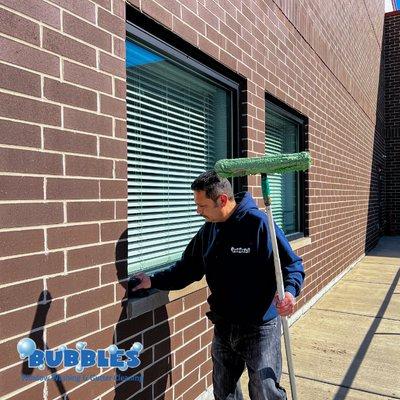 Exterior commercial window cleaning.