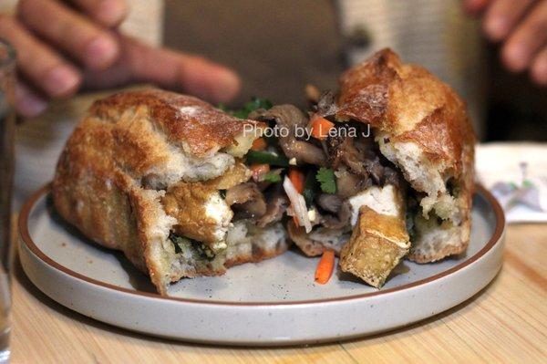 Banh Mi Vegan Pesto w/ Tofu & Oyster Mushrooms ($13.95) - tofu, smoked oyster mushroom, basil pesto sauce