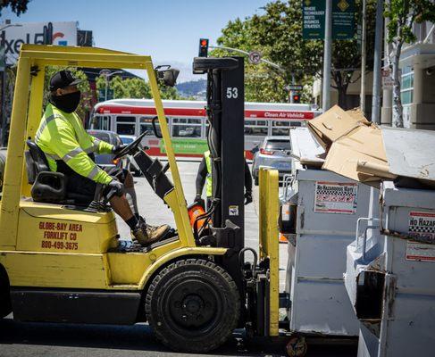 Our team on the job in San Francisco helping this property bring their compactor bins down from the 3rd floor parking garage.