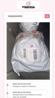 Photo they took of package laying on their back seat after they couldn't deliver it. SAD!