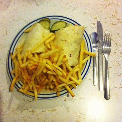 Chicken wrap and fries. Pretty delicious really.