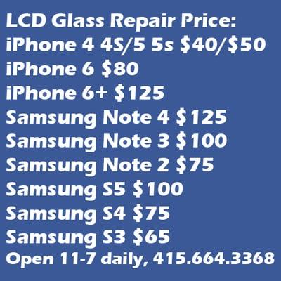 LCD Repair Price List