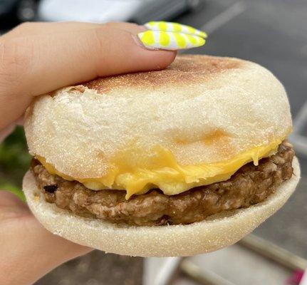 Jimmy Dean Sausage, Egg & Cheese on a Muffin~ This was honestly an amazing breakfast sandwich and kept me full until lunch!