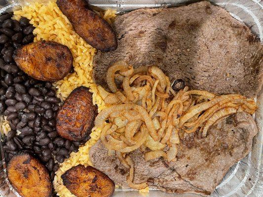 Palomilla steak, rice beans and sweet plantains - delicious