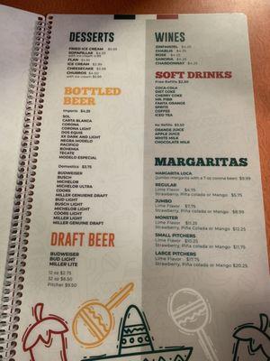 Drink menu