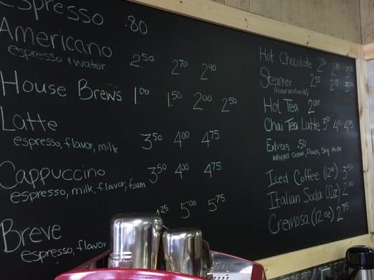 The coffee menu.