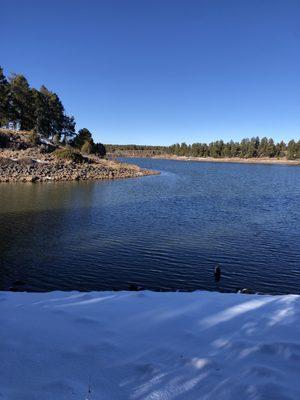 Water was gorgeous with snow surrounding it