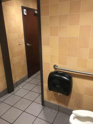 Clean and convenient location. The women's restroom does not have a diaper changing station.