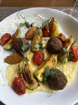 8 ball squash special with falafel and polenta