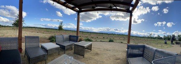 A panoramic view from our isolated pergola. The mountains and the clouds and the fields were just breathtaking!