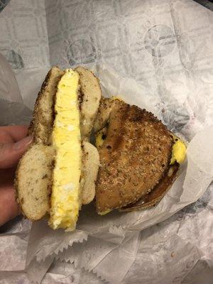 Egg and Swiss on a sesame bagel