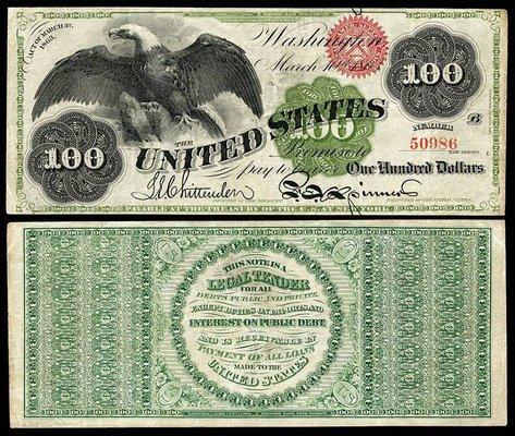 Dated 1863 $100 United States of America REAL CASH