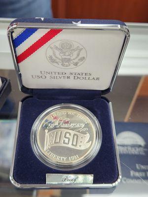 Silver Military U.S.O. Coin with case