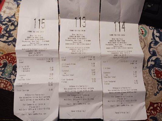 3 receipts for one order, clerk doesn't listen to customers