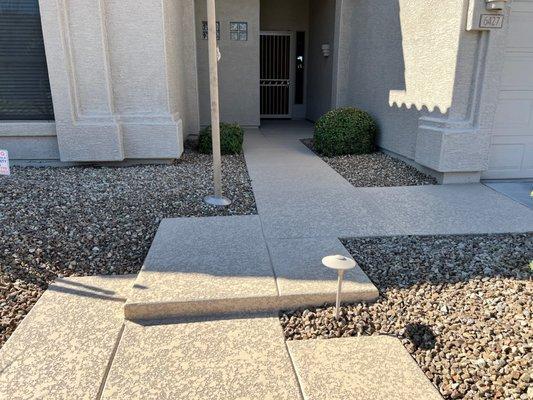 Front walk with cool decking.