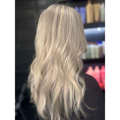 Full highlight grey blending on salt and pepper hair by Michelle