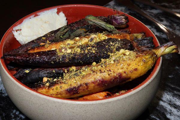 The Roasted Baby Carrots were topped with mint & pistachio then served alongside lemon ricotta.