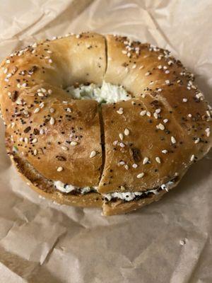 Scallion Cream Cheese on everything bagel