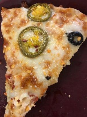 Jalapeño black olive and pepperoni pizza