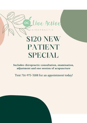 New Patient Special for Chiro and Acupuncture