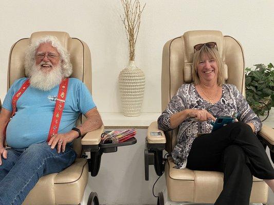 Santa's  having his pedicure done at our salon today