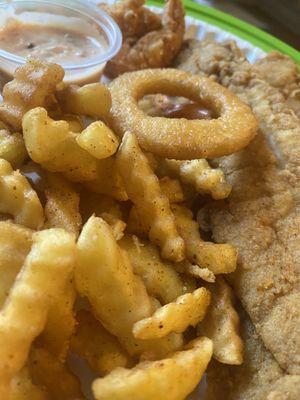 Whiting fish dinner with fries & onion rings