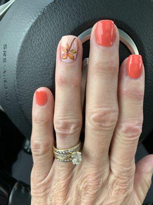 Beautiful fall gel manicure with custom art work.  Love these people and this location.