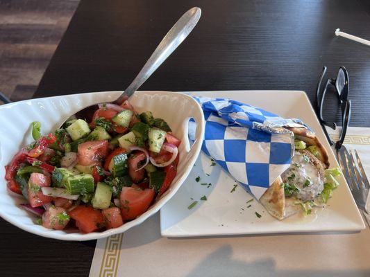 Fresh Shepard Salad & Falafel sandwich