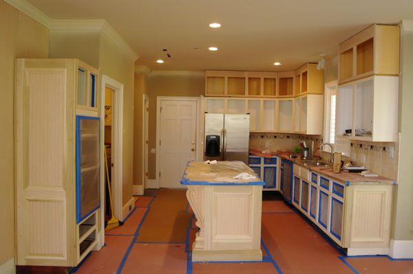 Kitchen remodel using existing cabinetry. Custom built center island.