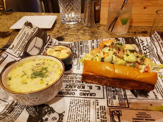 Lobster roll with clam chowder