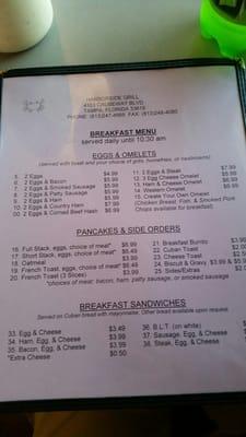 Breakfast menu