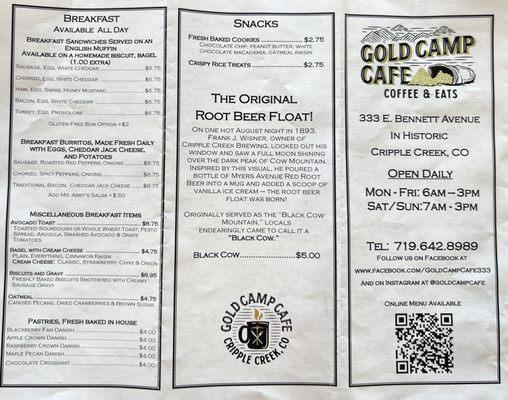 Back of menu