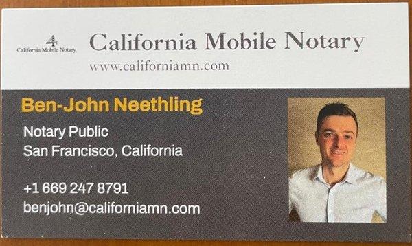 California Mobile Notary Business Card