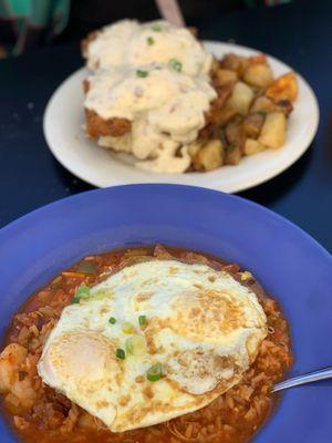 Jambalaya & Eggs and Fried Chicken Benedict