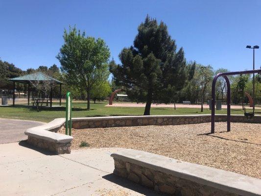 Basketball court and shaded pavilion