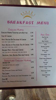 Breakfast menu 4/22/23