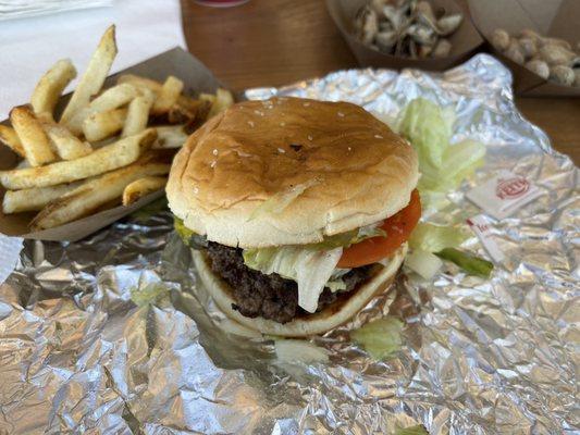 Hamburger with fresh cut fries