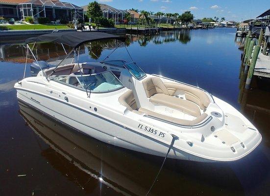 Check out this 25' Hurricane Sundeck powered by 250 HP outboard. We recently added this roomy comfortable boat for up to 10 passengers.