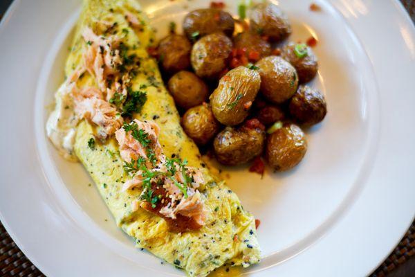 Osler's Everything Omelet. Smoked Salmon, Dill Cream Cheese, Onion, and Everything Seasoning.