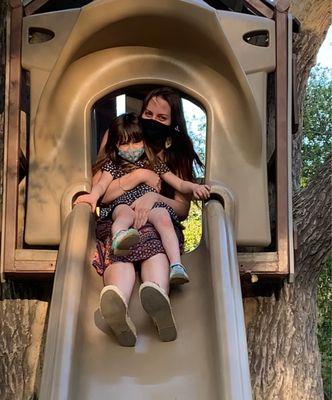 My daughter and I about to go down one of the slides!